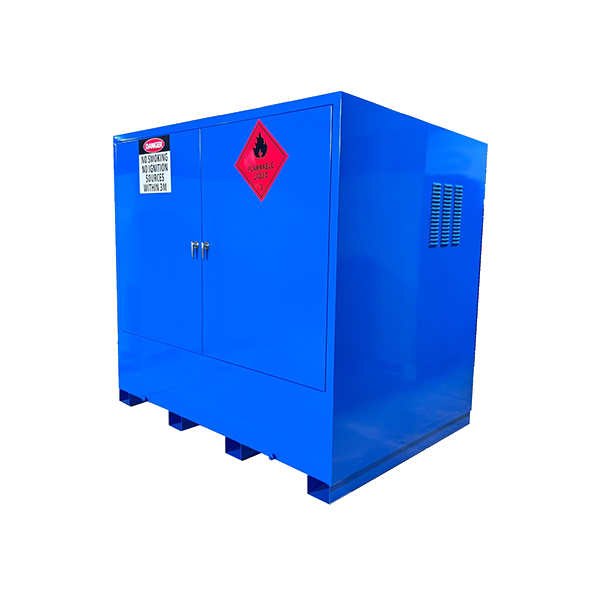 Outdoor Blue Flammable 6-8 Drum Storage Cabinet | Safety Isolation & Spill Containment | OSHA / NFPA Compliant