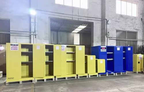 Bulk Production of Industrial Chemical Storage Cabinets Completed with Container Shipment Ready